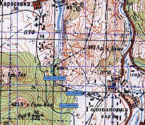 Фрагмент карты окрестностей источника Карасу-Баши