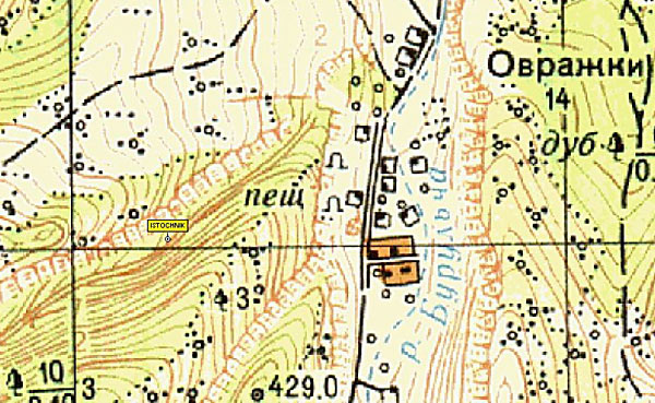 Фрагмент карты района села Овражки, ранее Кайнаут