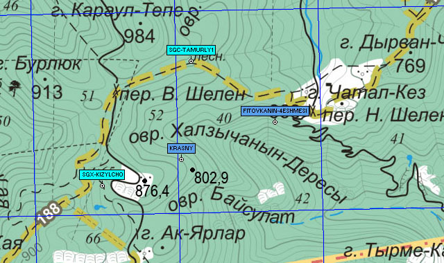 Фрагмент карты района перевала Вехний Шелен
