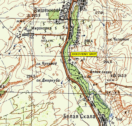 Фрагмент карты района сел Вишневое, Белая скала