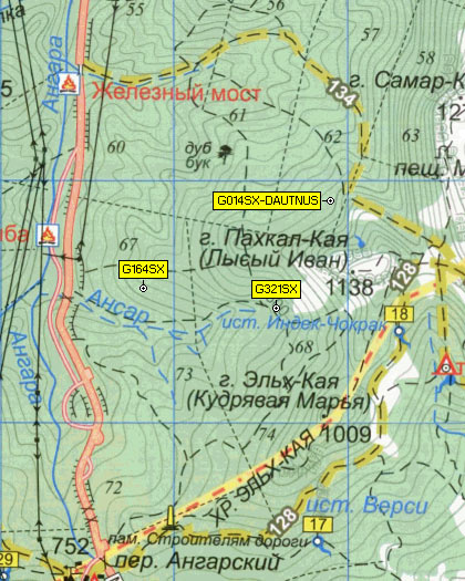 Фрагмент карта на СВ от Ангарского перевала