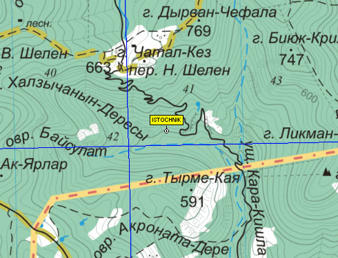 Фрагмент карты района перевала Нижний Шелен