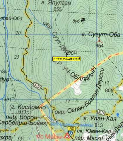 Фрагмент карты района турстоянки Нижний Кок-Асан