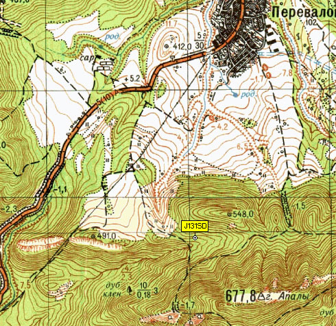 Фрагмент карты ГШ-250 район Переваловки