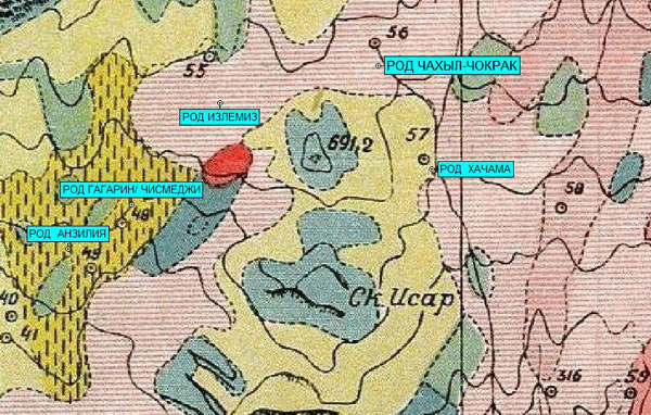 Фрагмент карты Михаловского/Пчелинцева района Оползневое - Голубой залив