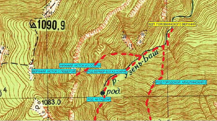 Фрагмент карты верховья балки Яман-Дере