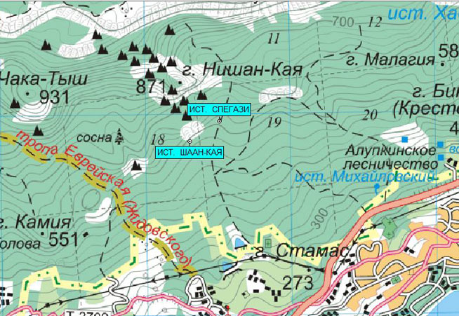 Фрагмент карты район Шаан-Каи (Нишан-Кая)