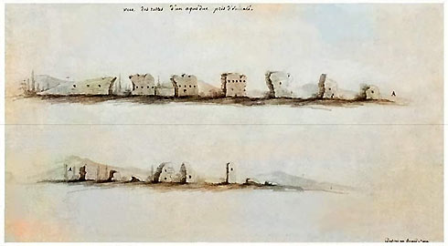 Рисунок  Эдуард Ниппа. «Вид руин акведука около Еникале. Не позднее 1833 года»