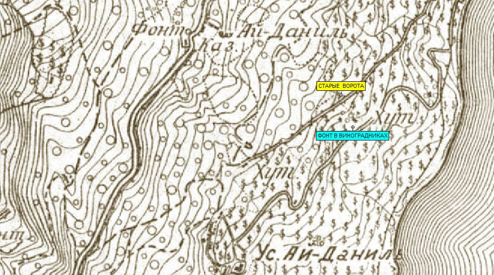 Фрагмент карты верстовки 1896-1897гг района Ай-Даниль.