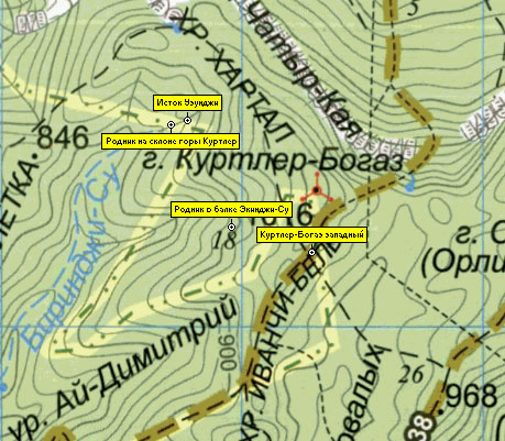 Фрагмент карты района горы Кутлер-Богаз