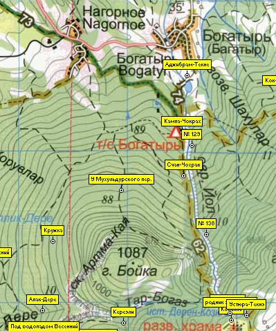 Фрагмент карты северного склона массива Бойка