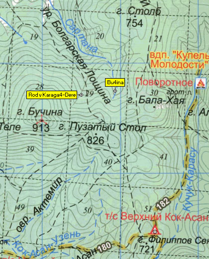 Фрагмент карты района верховьев реки Сартана