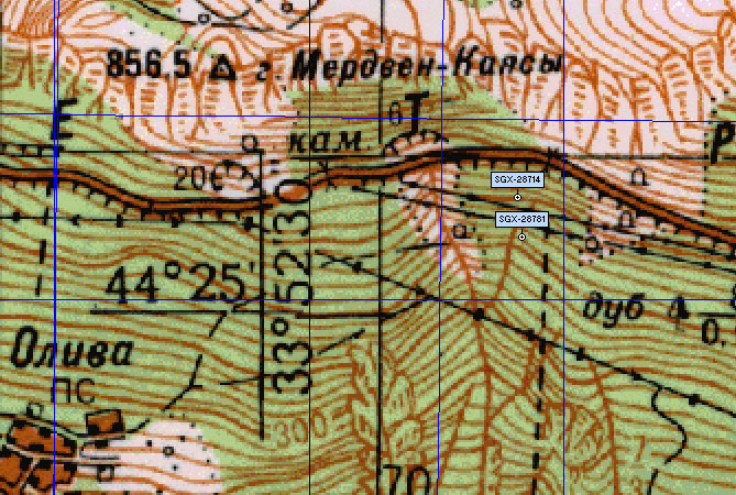 Фрагмент карты окрестностей горы Мердвен-Каясы
