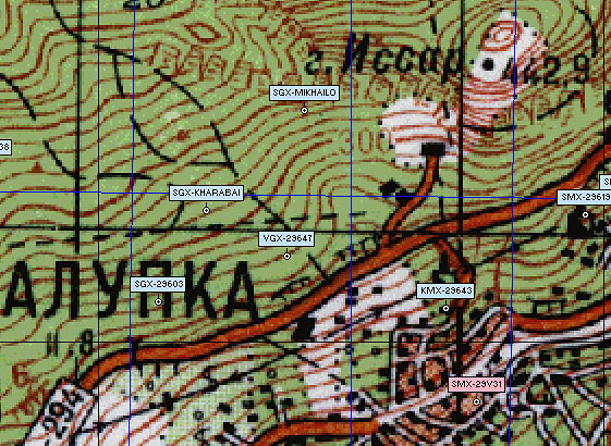 Фрагмент карты северных окрестностей Алупки