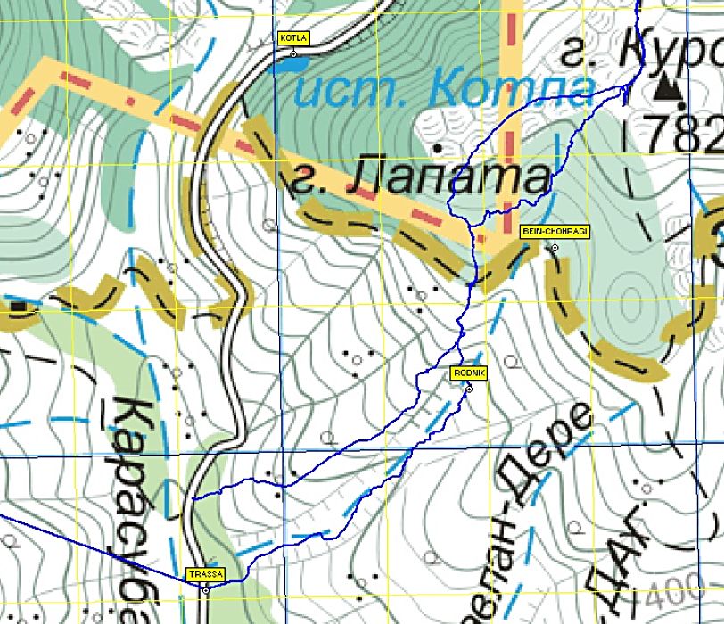 Карта южного участка дороги Белогорск - Приветное