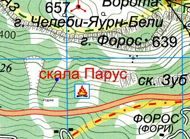 Фрагмент карты окрестностей Скалы Парус у поселка Фороc