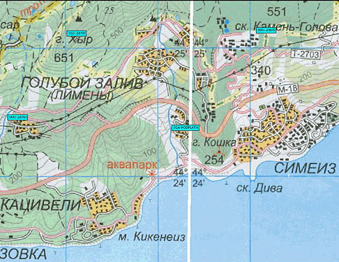 Карта района Симеиз-Кацивели