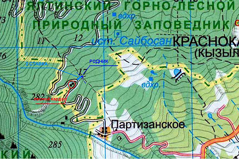 Карта района, прилегающего к селу Партизанское